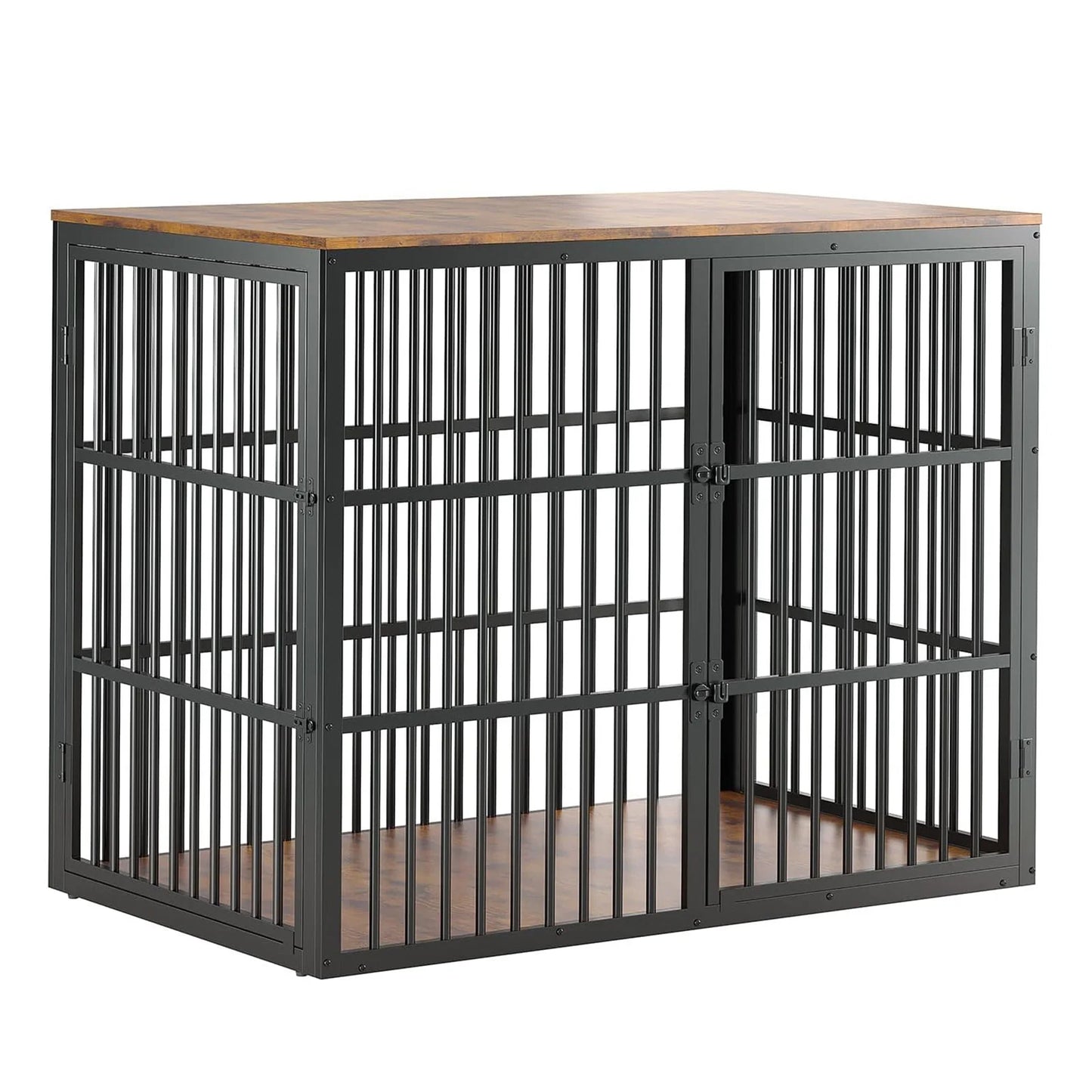 46.5" 3-in-1 Dog Crate Furniture Wooden Dog Kennel with 3 Lockable Doors Heavy Duty Metal Frame End Table For Medium Large Pet