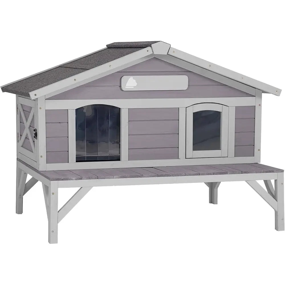 Large Wooden Outdoor Cat Shelter for All Weather Conditions
