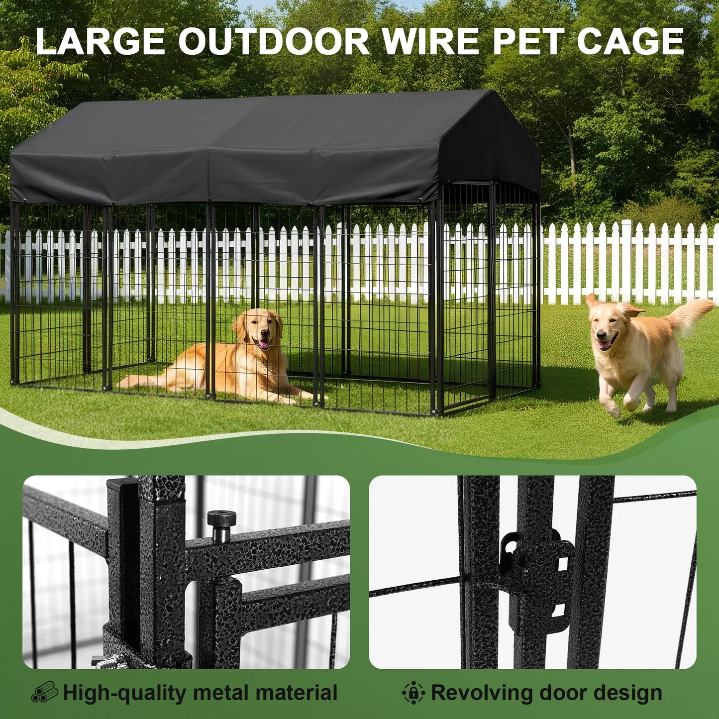 Outdoor Secure Wire Crate Kennel Steel Material Outdoor Dogs Welded Wire Kennels Waterproof Tarpaulin for Medium Small Dogs