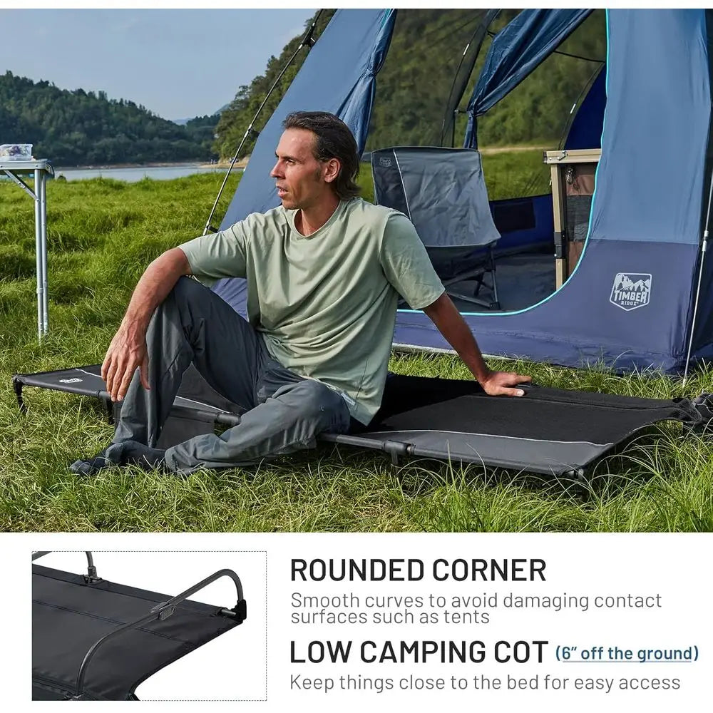 Lightweight Portable Camping Cot with Zipper Closure, Carry Bag, Supports Up to 225lbs, Black