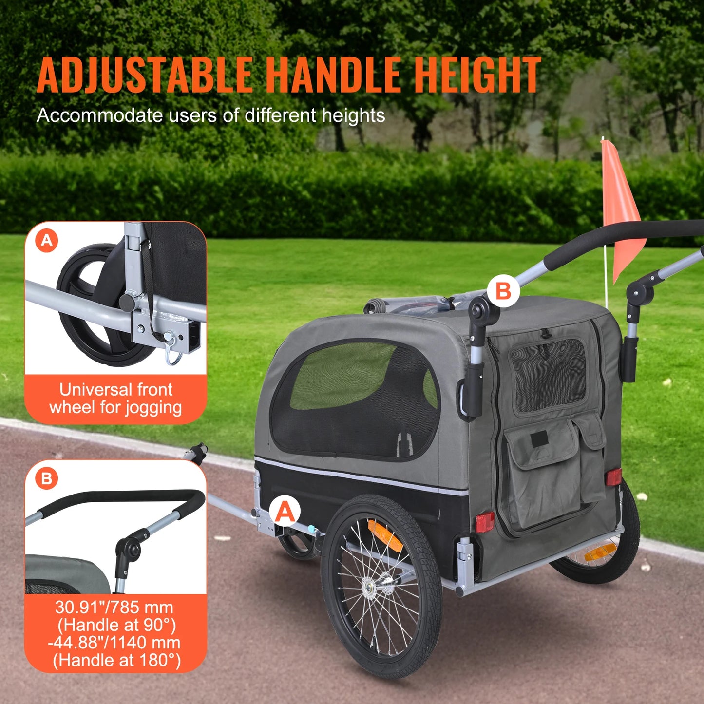 88 lbs 2-in-1 Pet Stroller Cart Dog Bike Trailer With Wheels Reflectors Easy Folding Cart Frame Bicycle Coupler Carrier