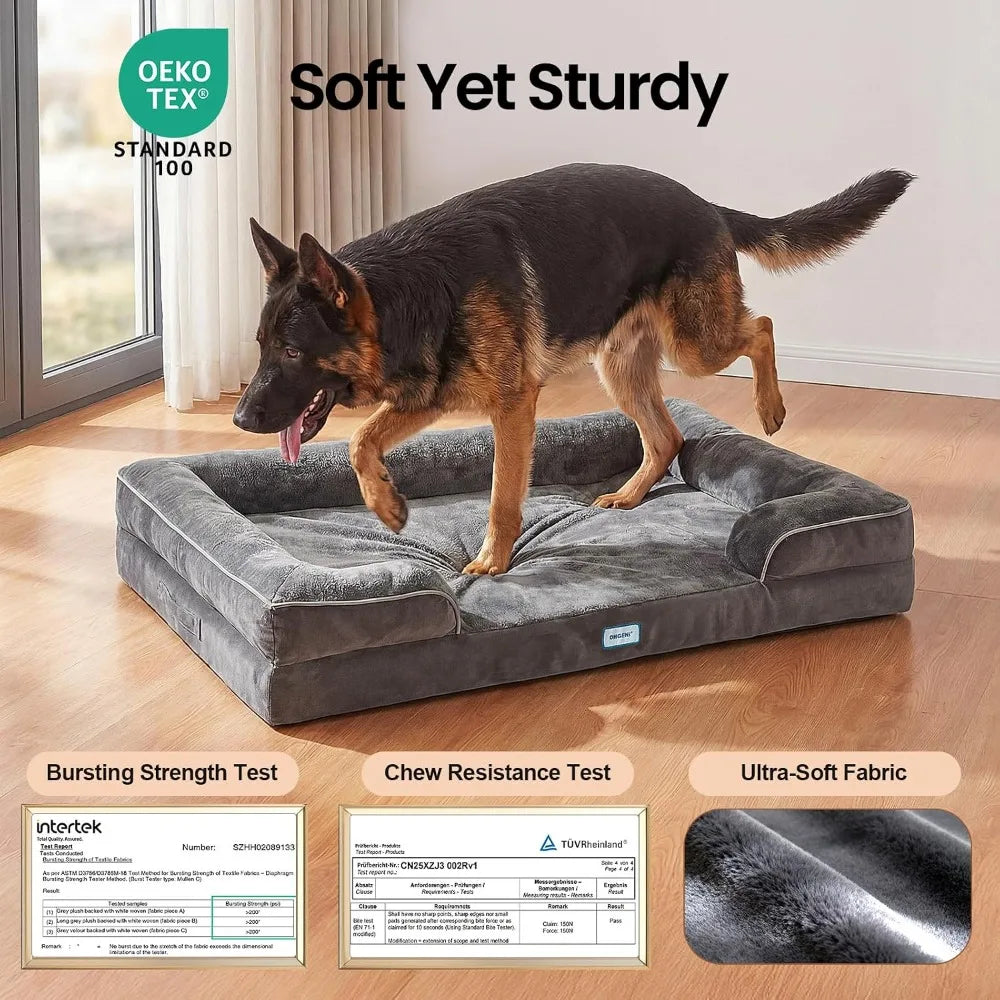Orthopedic Dog Bed Couch with Memory Foam, Waterproof Cover, 44in Gray for Large Pets