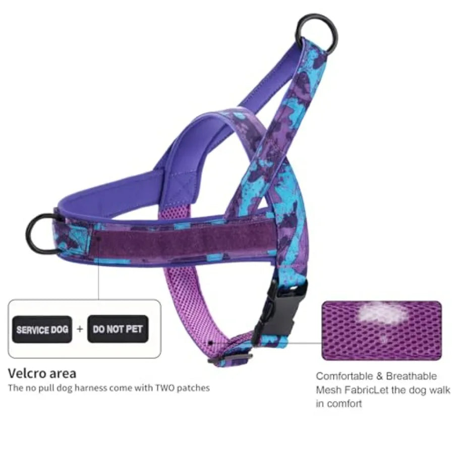 No Pull Dog Harness, Heavy Duty Collar and Leash Set-Leash with Double Handle and Car Seatbelt Clip-Easy Control for Walking