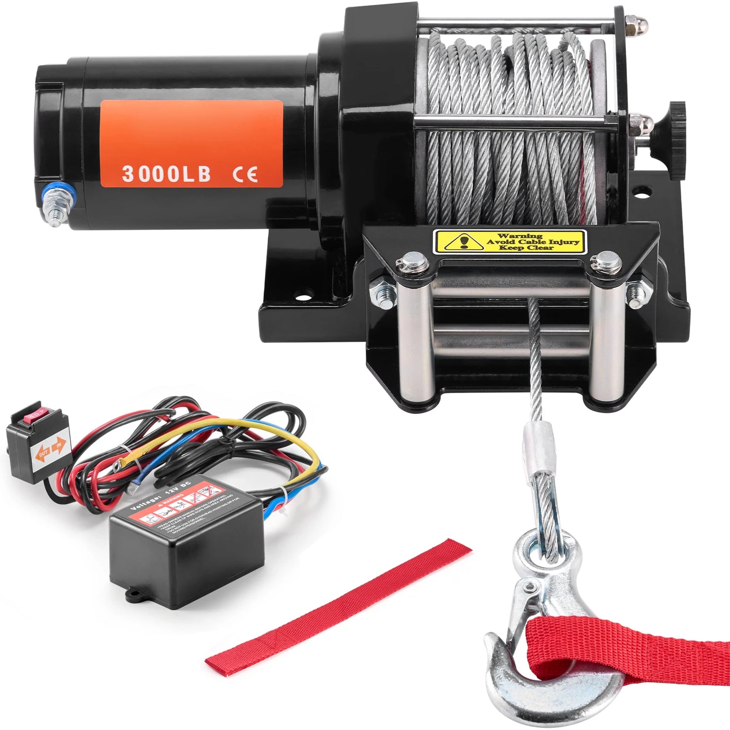 3000lbs ATV/UTV Electric Winch 12V DC Steel Rope Winch with  39ft Cable Roller Wired Remote Control for Towing Off-Road