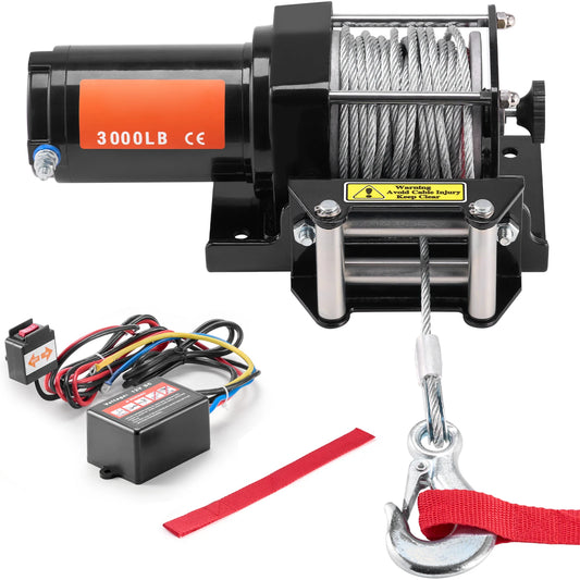 3000lbs ATV/UTV Electric Winch 12V DC Steel Rope Winch with  39ft Cable Roller Wired Remote Control for Towing Off-Road