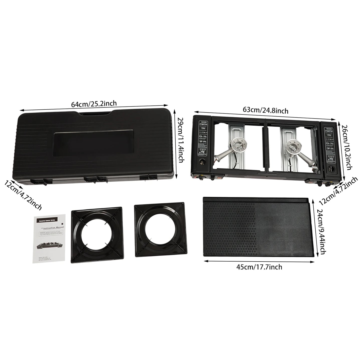 2 Burners Portable Camping Stove, Camping Stove with Baking Tray & Portable Case, 2500W Gas Stove 64cm*29cm*12cm