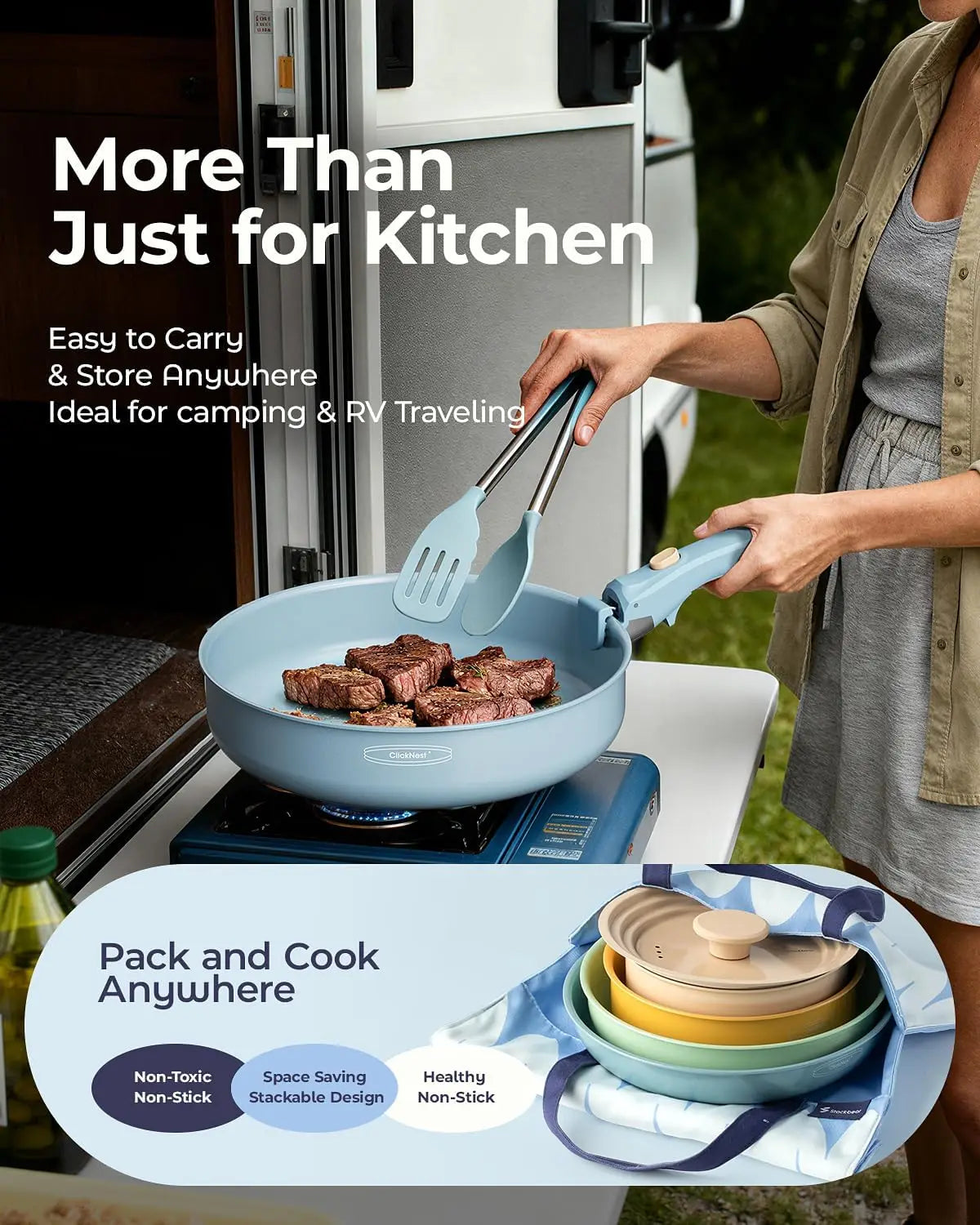 Ceramic Cookware Set, Detachable Handle Pots and Pans Non-Stick, 12-Piece Camping Cooking Set Nonstick with Storage Bag, Anti-Scratch
