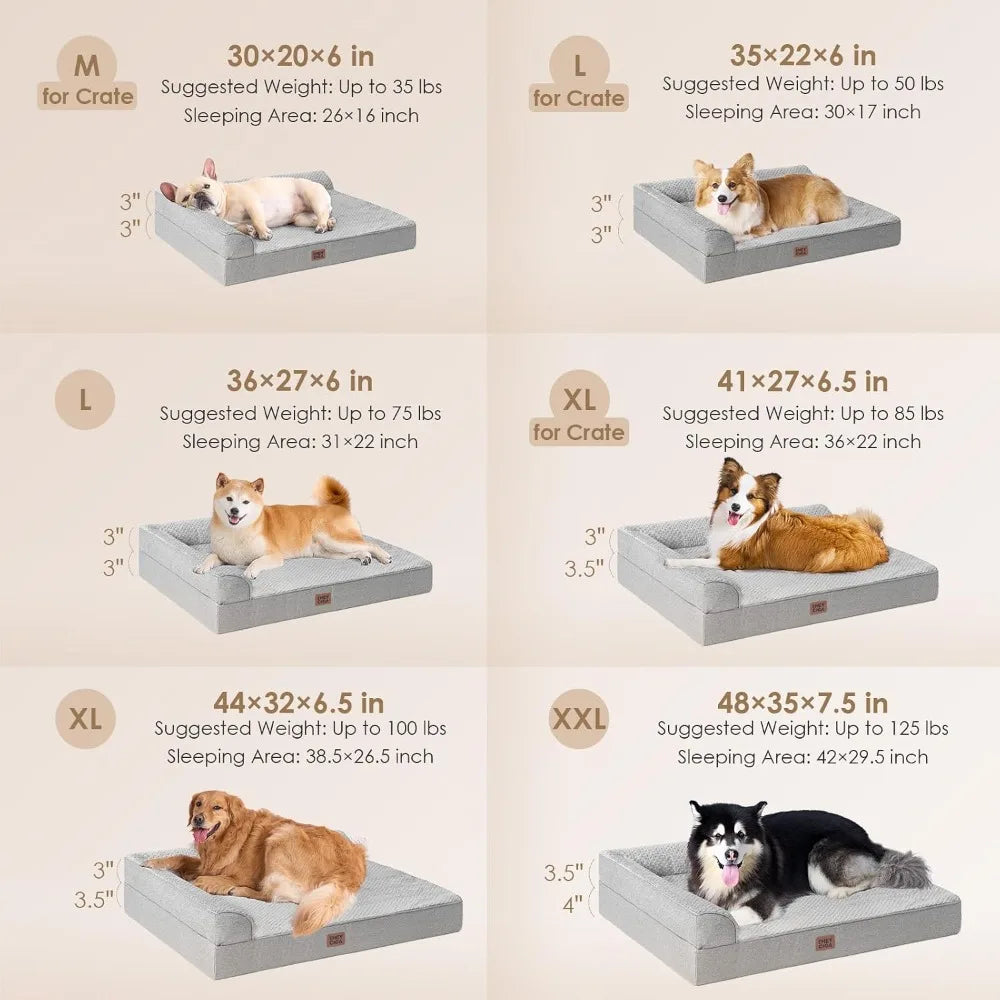 Orthopedic Memory Foam Dog Bed Large, Washable Cover, Waterproof, Nonskid Bottom, 36x27x6, Grey