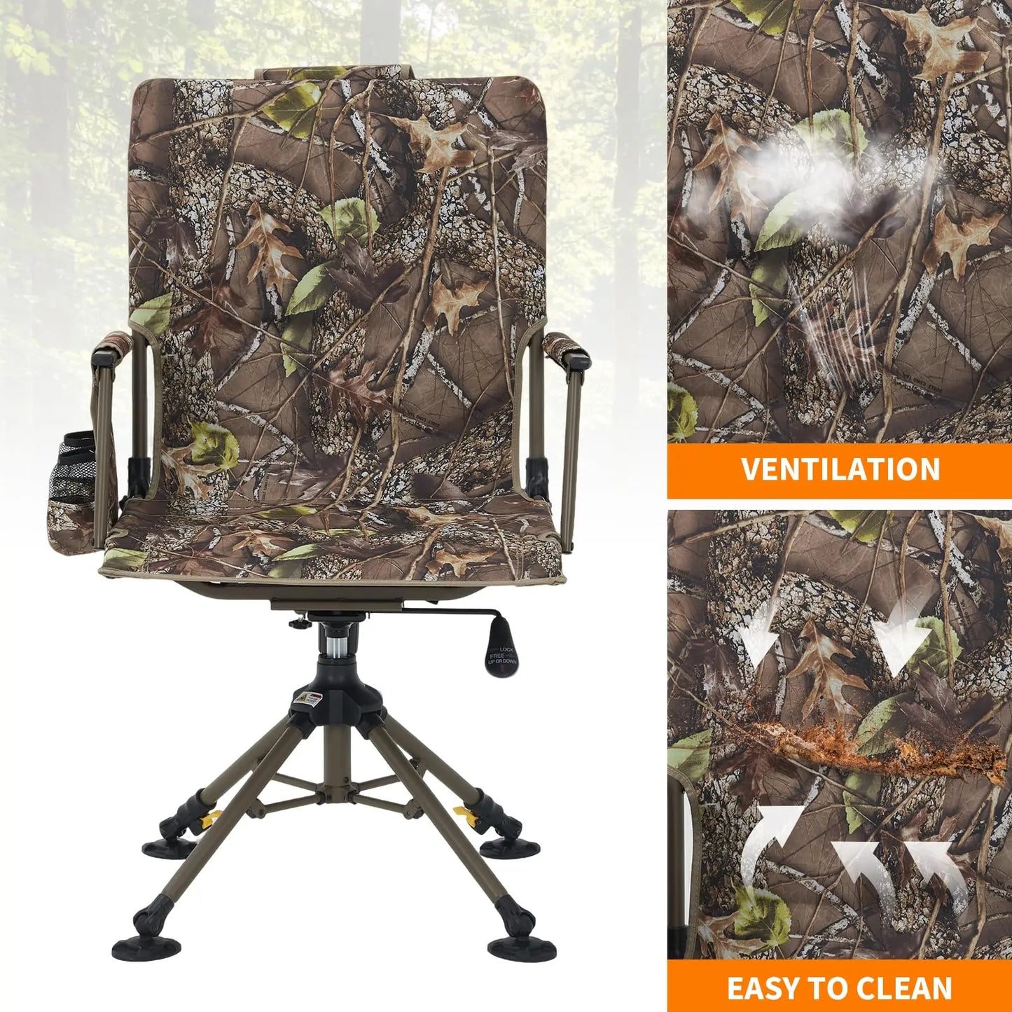 Hunting Chair 360 Degree Swivel Silent Folding Portable Blind Seat With 4 Adjustable Legs And Seat Height Anti Sink Feet Armrests Stable 330 Lbs Capacity