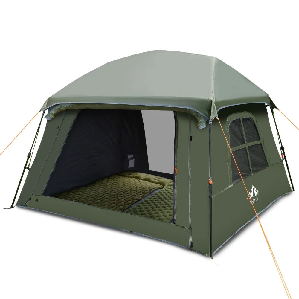 4 Person Pop Up Camping Tent, Blackout Cabin Tent with Vestibule & Rainfly, Waterproof Instant Easy Setup Family Tent, Dark Room Outdoor Tent for Camping, Hiking, Backyard