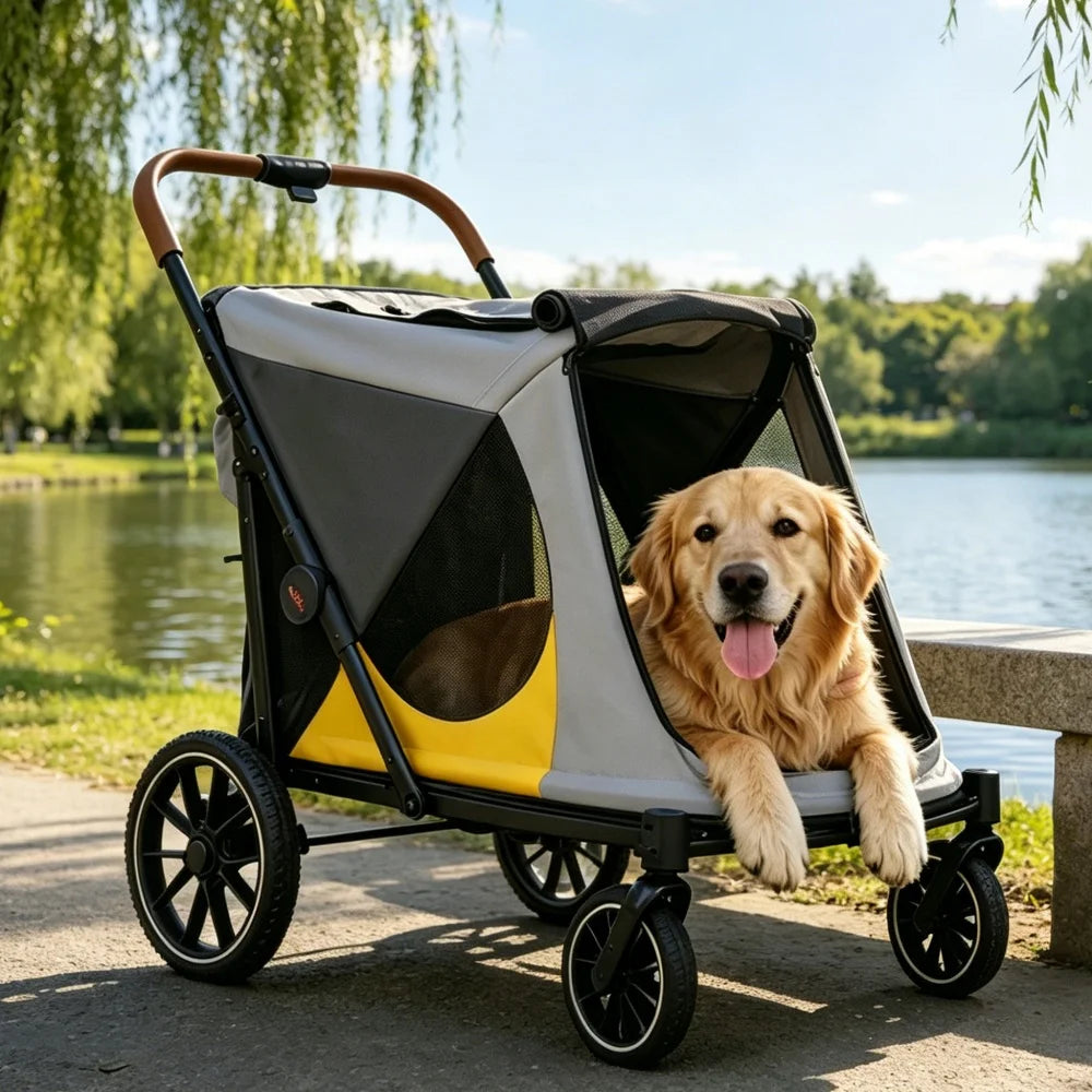 Large Foldable Pet Dog Stroller Rolling Dogs Cat Carrier for Senior Old Pet up to 42KG