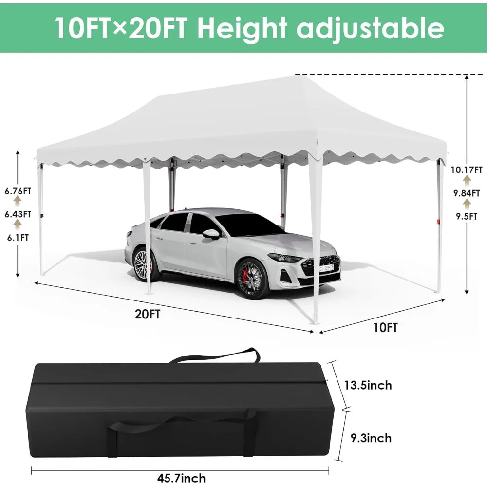 10'×20' Pop Up Canopy, Large Wedding Commercial Instant Tent Carport, Party Easy Up Sun Shelter with Windows & Sidewalls, Carry Bag