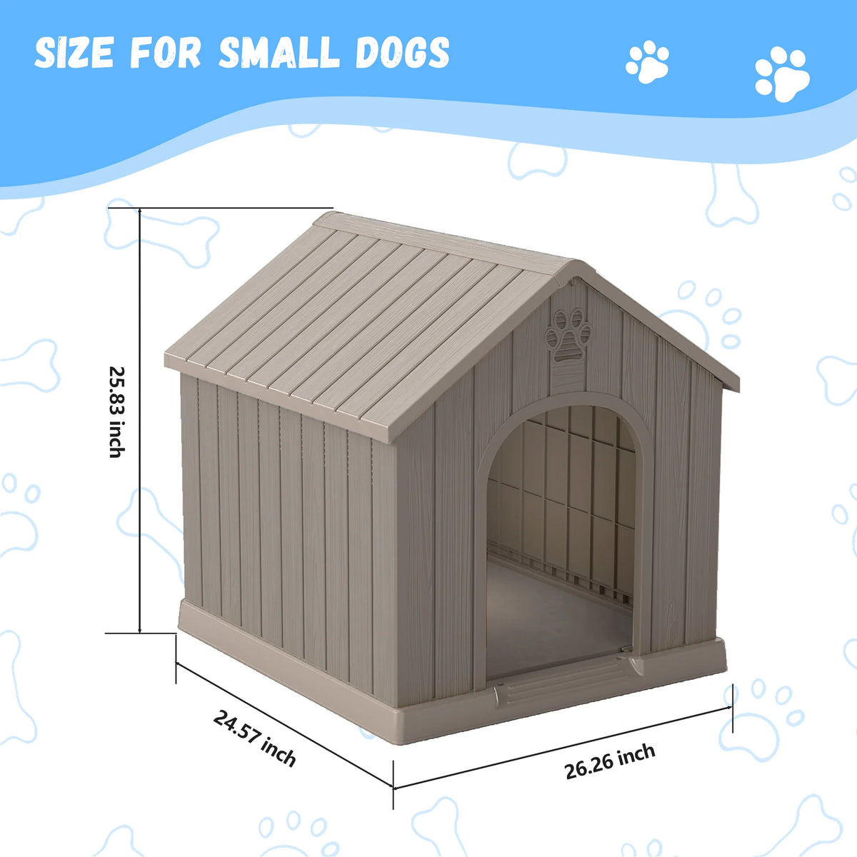 Outdoor Weather‑Resistant Plastic Dog House, Waterproof Ventilated Dog Kennel with Decorative Door Pattern for Backyard Garden Patio
