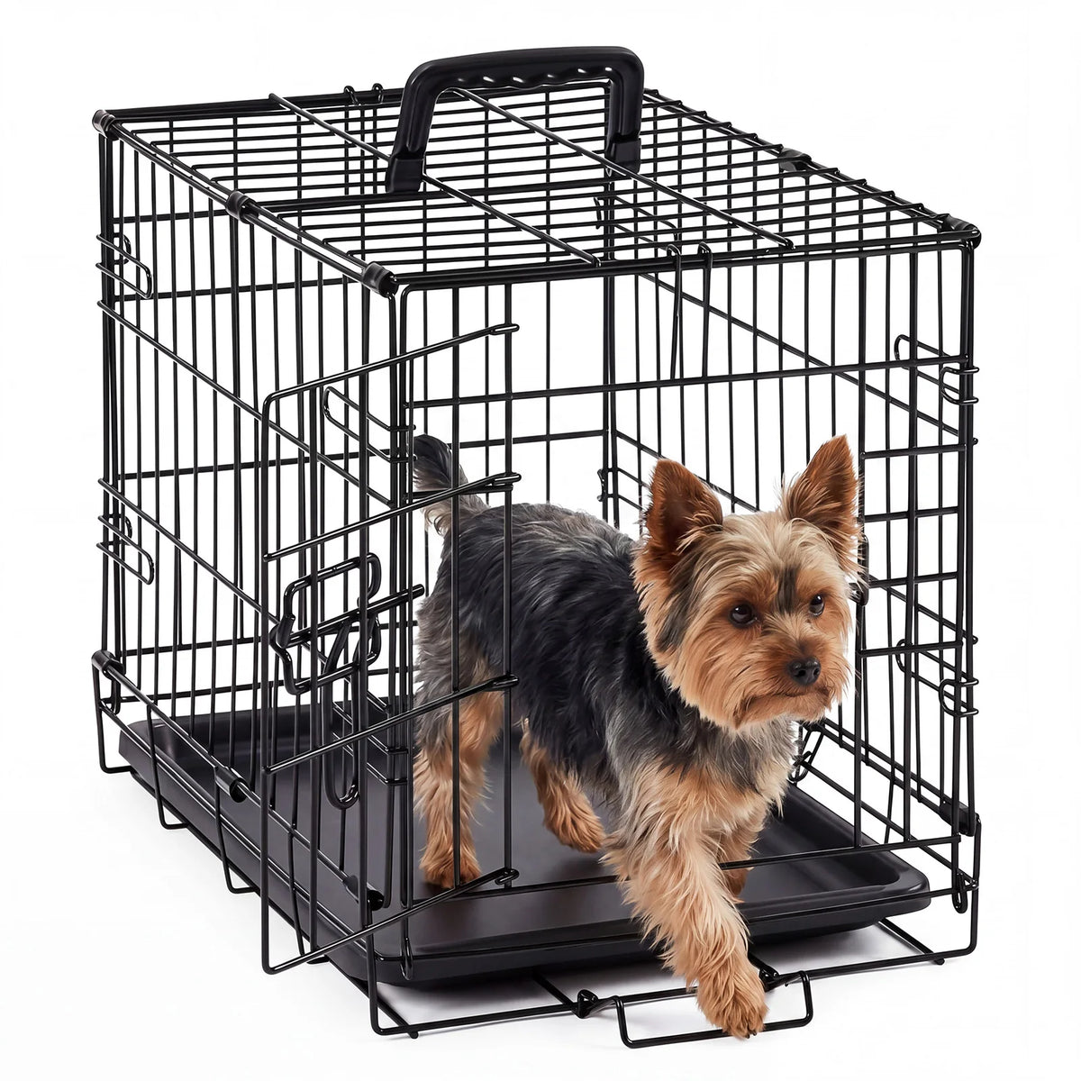 18 Inch Single-Door Dog Crate Metal Pet Kennel with Secure Lock Foldable Removable Tray for Easy Cleaning Portable Puppy Cage for Small Dogs