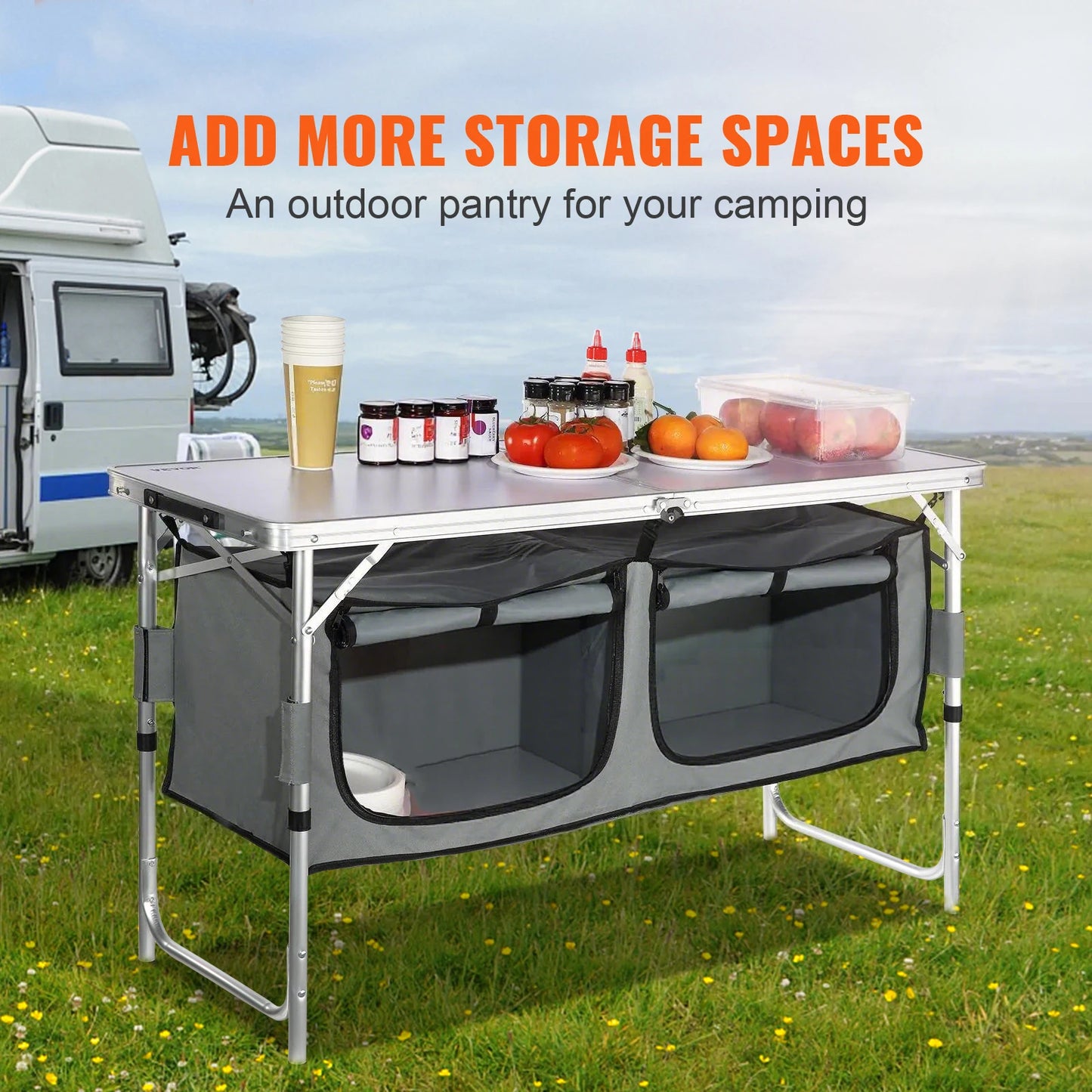 Camping Kitchen Table Quick Set-Up Folding Camping Table MDF Camping Table for Outdoor Picnics BBQ Camping RV Traveling