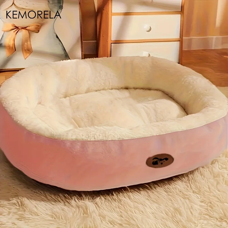 Plush Oval Pet Bed for Dogs and Cats, Thickened Machine Washable All-Season Dog Cat Cushion for Small Medium Large Breeds