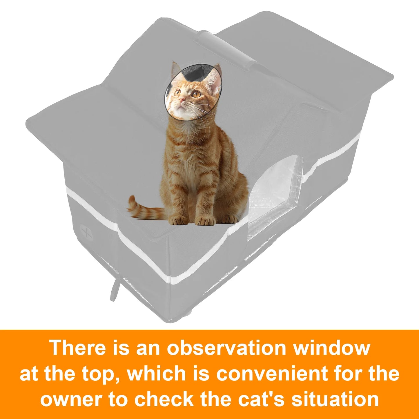 Waterproof Outdoor Elevated Pet House & Roof Window Insulated Cat Shelter Feral Cat House for Stray/Barn Cats with Cozy Cushion