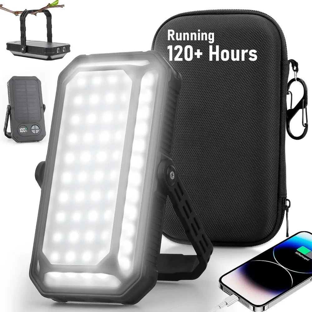 Portable Solar Camping Light, 10000mAh Battery, Up to 120+ Hours Runtime, 12 Dimmable Modes, LCD Display, Waterproof Outdoor Emergency Lamp