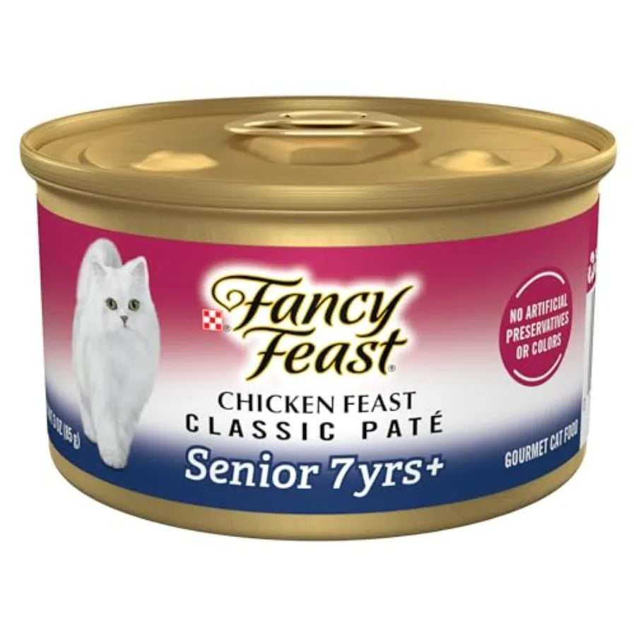 Purina Wet Senior Cat Food 7 Years Plus Chicken Feast Pate - Pack of 24/3 oz. Cans