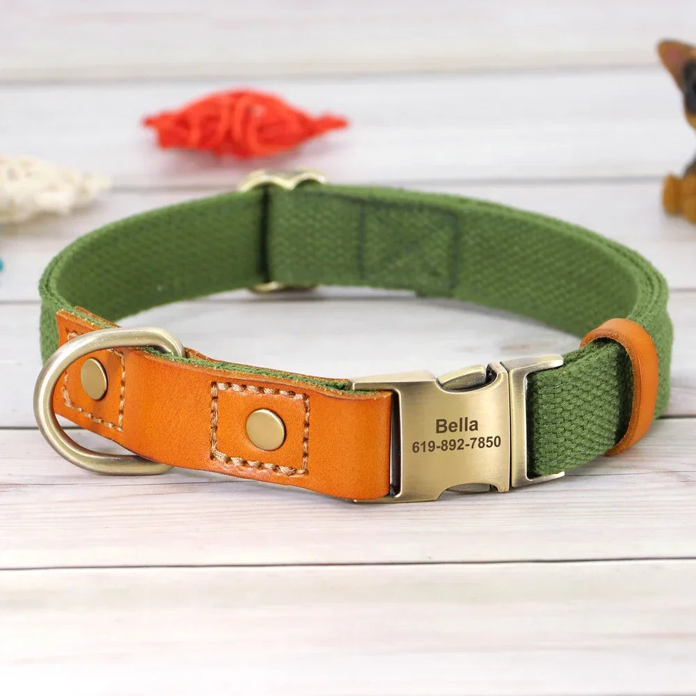 Nylon Custom Dog Puppy Collar Leash Set Personalized Genuine Leather Pet Nameplate ID Tag Accessories Collars Pet Products