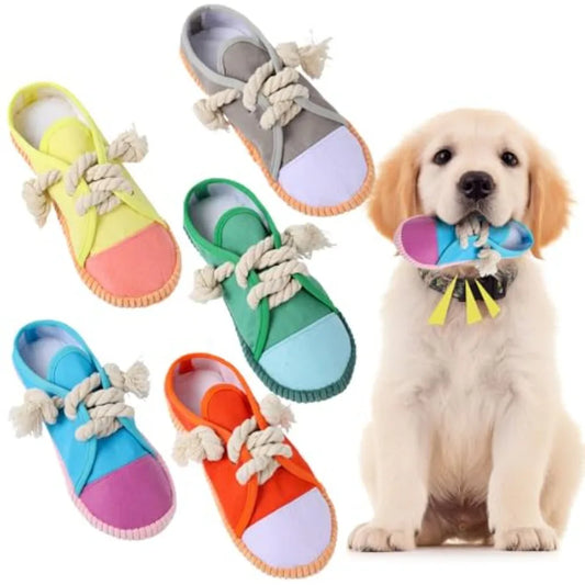 5 Pack Dog Chew Toys, Shoes Shape Interactive Rope Tug of War Dog Toys, Durable and Safe Playing Shoes for Small, Medium, and Large Dogs