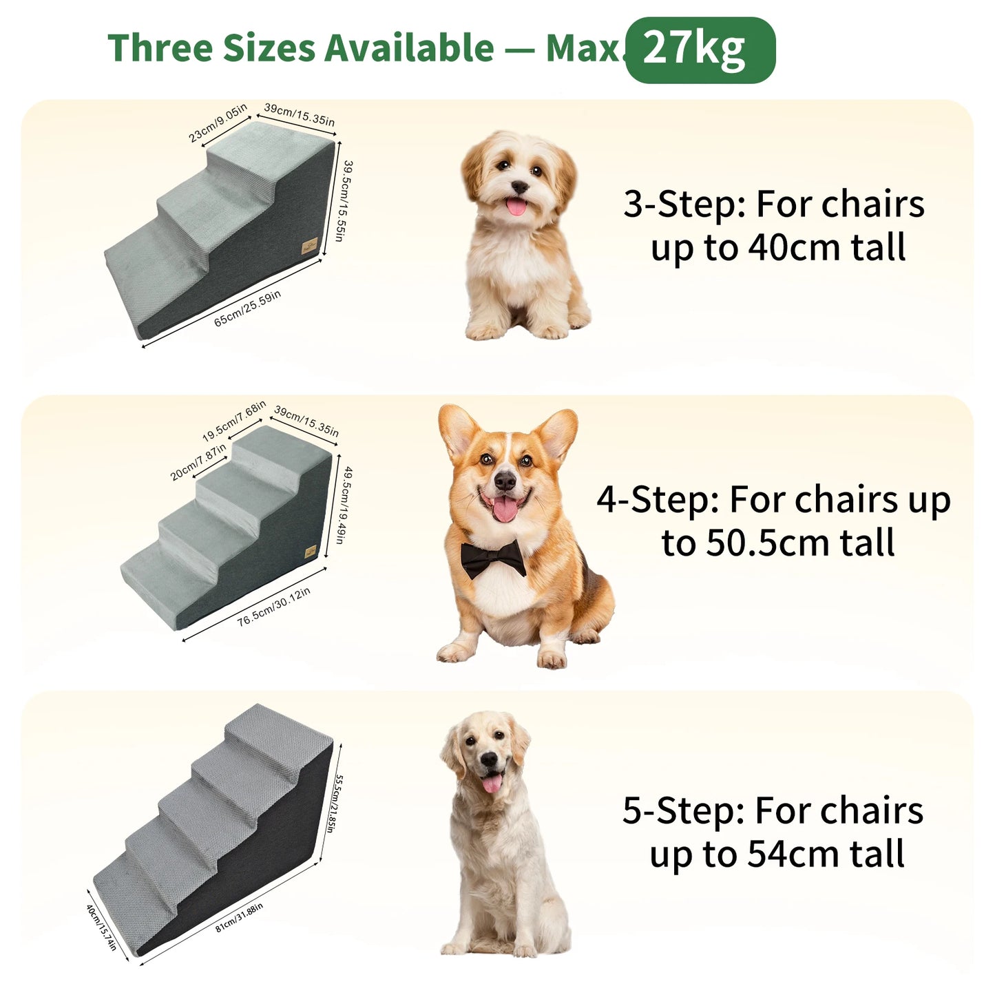3/4/5 Steps High Density Foam Dog Stairs Ramps, for High Beds and Sofa, Non-Slip Pet Steps Sofa Bed Ladder, with Washable Cover