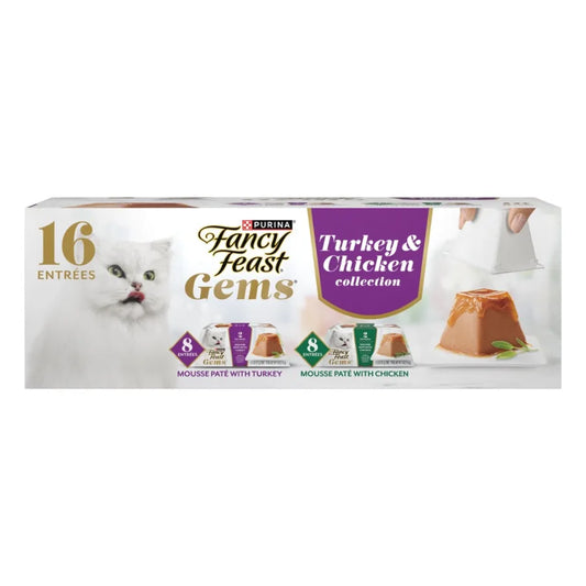 Gems Turkey and Chicken Flavor Mousse Pate Wet Cat Food Variety Pack, 2 oz Tubs 16 Pack