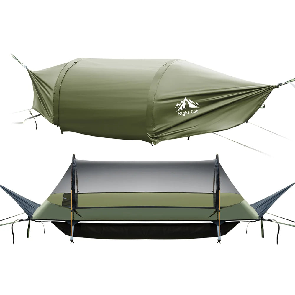 Flat Lay Hammock Tent with Mosquito Net Waterproof Rainfly Storage Room