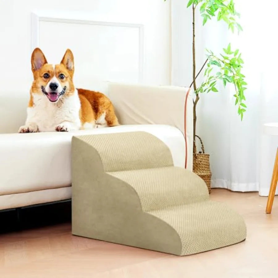 Dog Stairs for Small Dogs, High Density Foam Dog Steps, Extra Wide Non-Slip Pet Ramp for High Beds Or Couch, Soft Doggie Ladder
