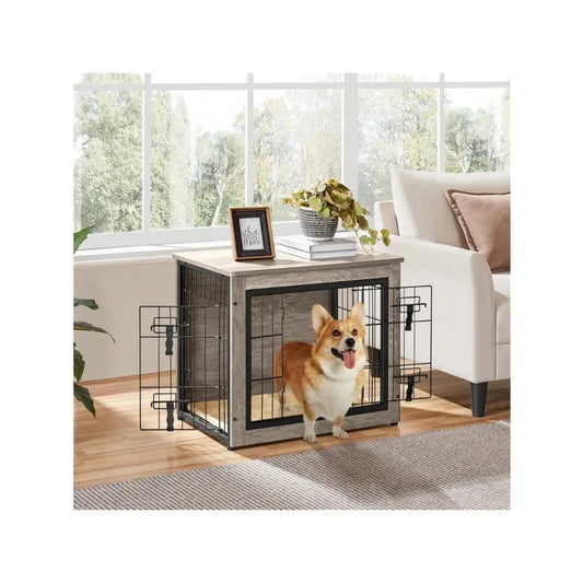 Butterslay 1PC 27.5″ Dog Crate Furniture For Small Dogs, Rustic Industrial Wooden Kennel With Multi-Function Design