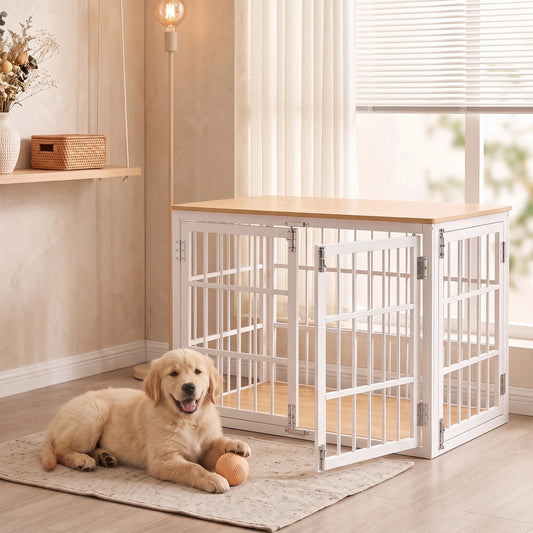 38-Inch Iron Wood Dog Cage with Double Lock Doors Heavy-Duty Extra Large Pet Kennel for Indoor Outdoor Dog Kennel Furniture