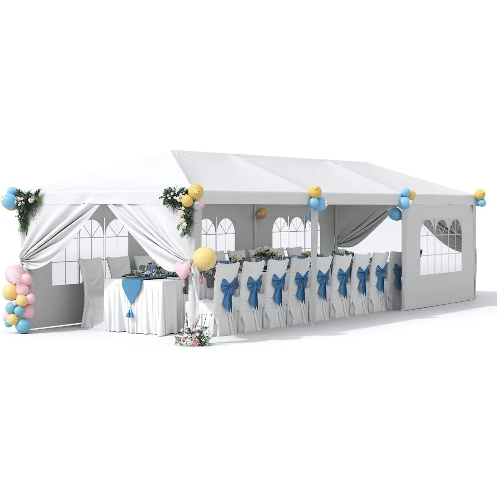10'x30' Outdoor Canopy Tent, Patio Gazebo, for Party Wedding BBQ Events with 8 Side Removable Walls, Waterproof Canopies, White