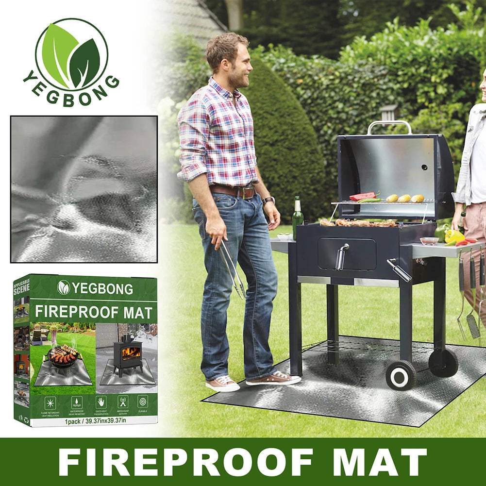 100cm x 100cm Griddle BBQ Mat Heat Resistant Fire Retardant Base Pad 3 Layers Large Fire Pit Mat Easy To Clean for Grass Outdoor