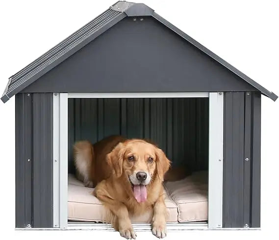 34 X 38 X 35 Inch Metal Dog House, Indoor Outdoor Doghouse for Medium Large Dogs, Weatherproof Puppy Shelter, Sturdy and Long-Lasting