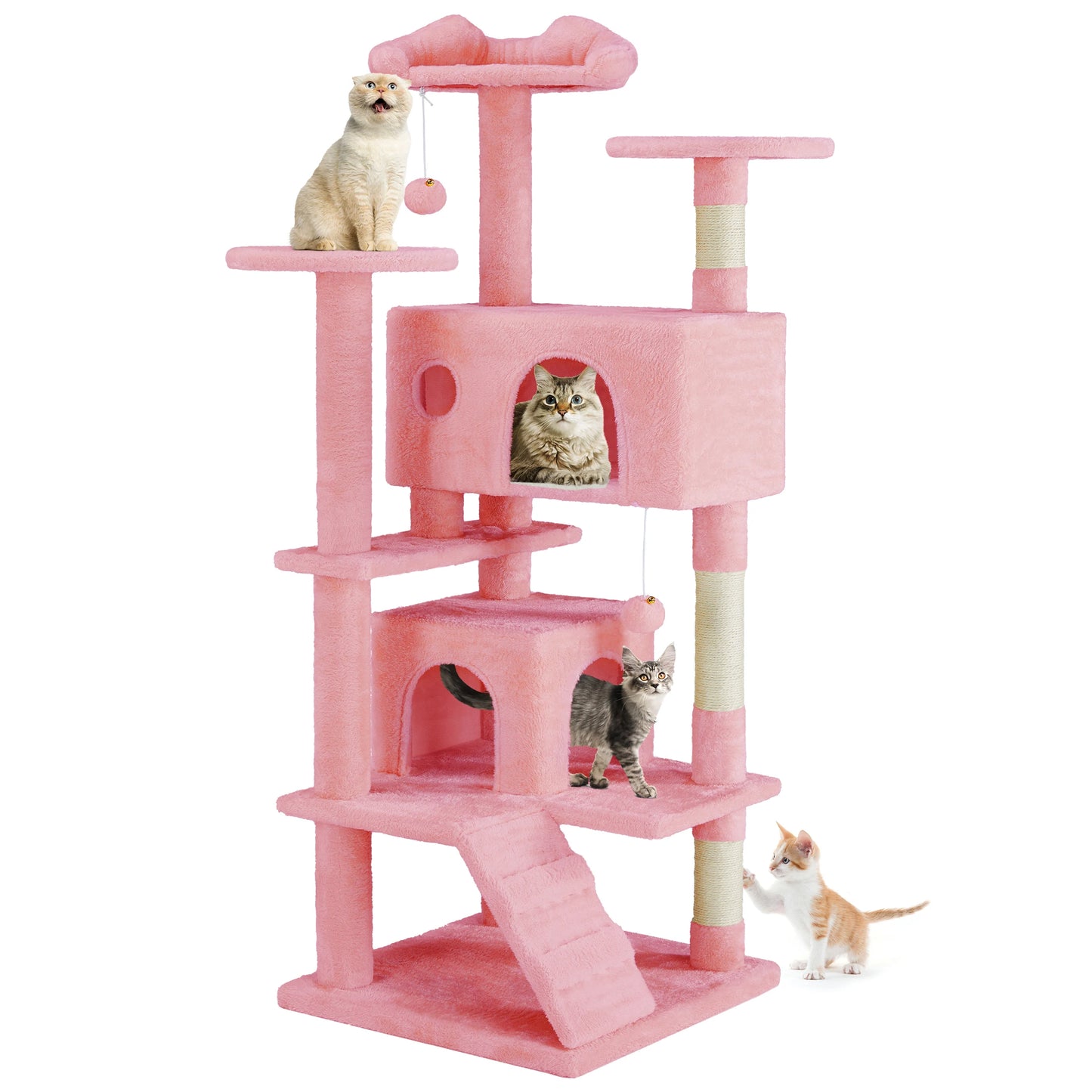 54" Indoor Cat Tree Tower Multi-Level with Sisal Scratching Post Round Platform Condo with Climbing Ladder Toys For Home