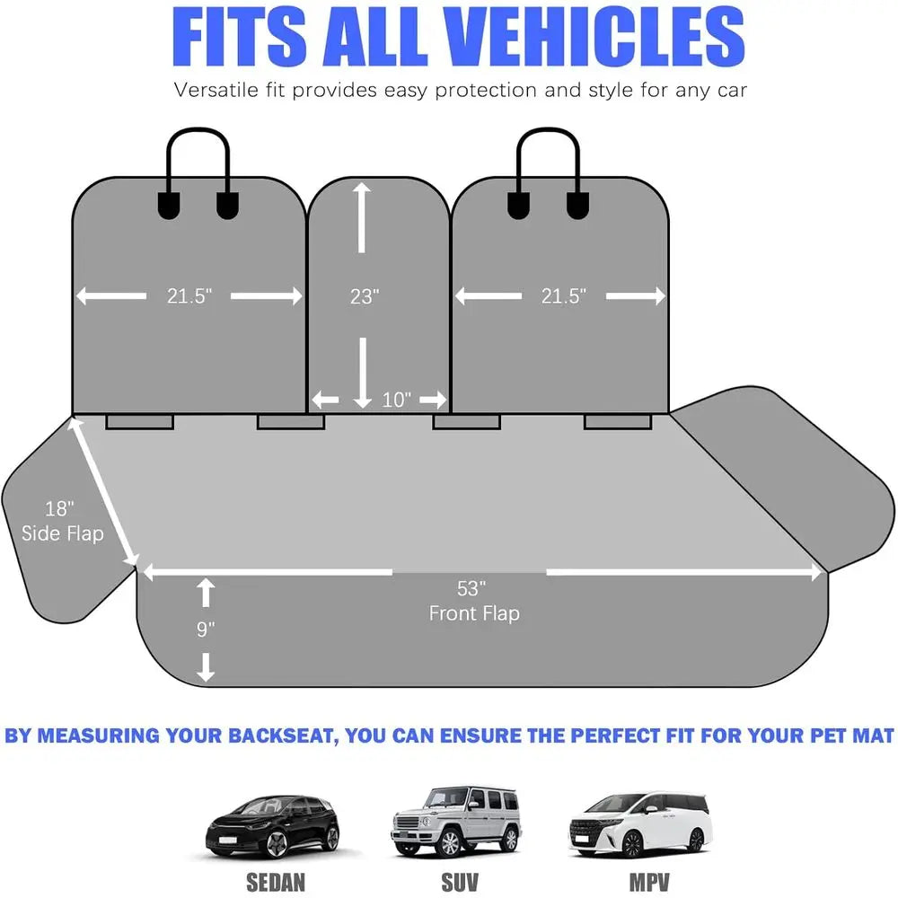 Dog Car Seat Cover or Back Seat, Car Seat Cover 60/40 Split Bench or Family Car, Compact SUV, MPV - Stand 53 Wide
