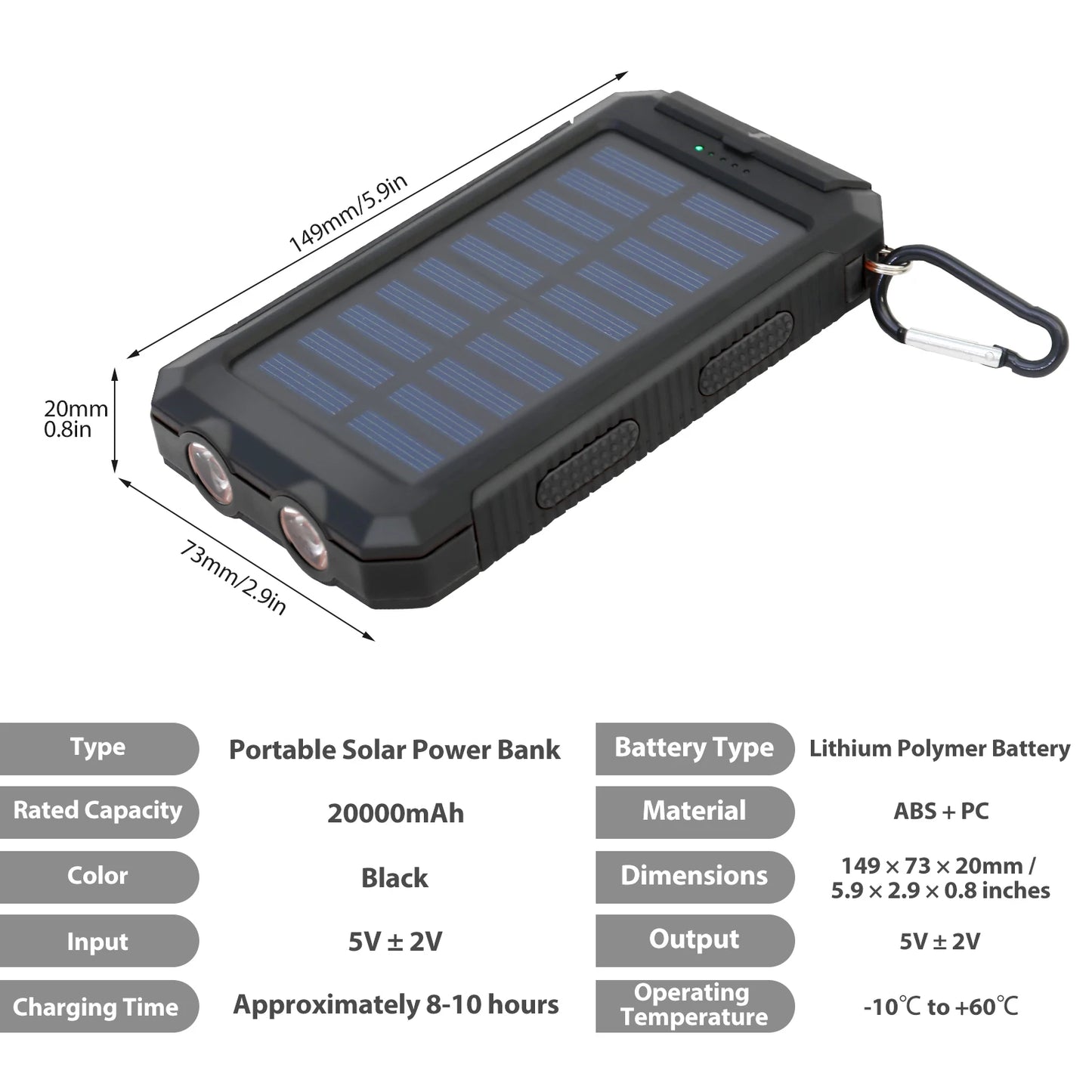 30000mAh Solar Power Bank Portable Charging Powerbank Dual 5V USB Ports 2 LED Light Flashlight for IPhones Outdoor Camping Hiking