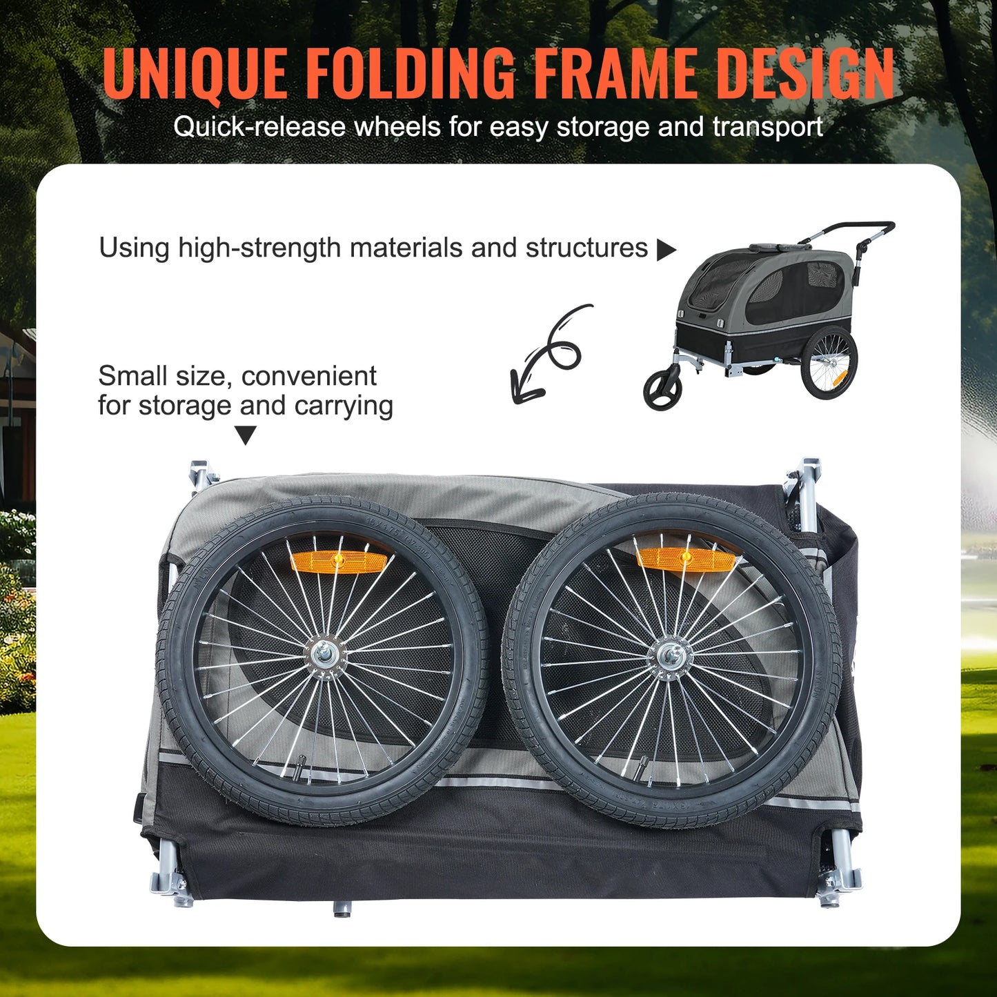 88 lbs 2-in-1 Pet Stroller Cart Dog Bike Trailer With Wheels Reflectors Easy Folding Cart Frame Bicycle Coupler Carrier