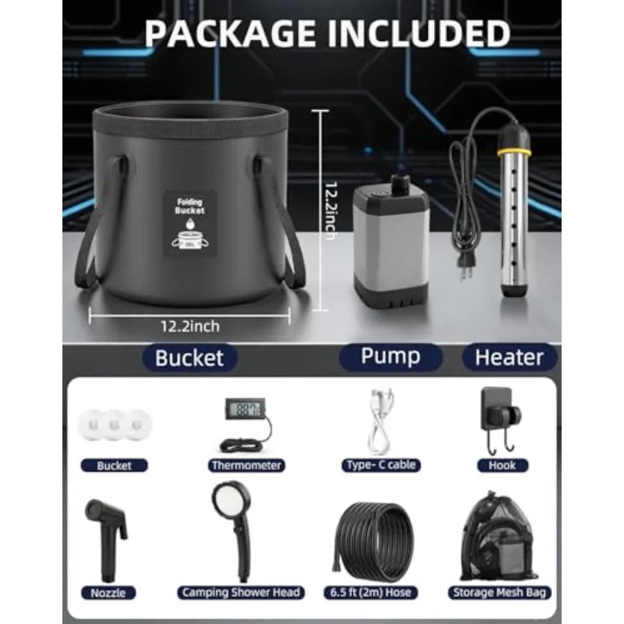 Upgraded Portable Shower With Heater for Camping 6000mAh Rechargeable Camping Shower Pump With LED Display 3 Spray Modes