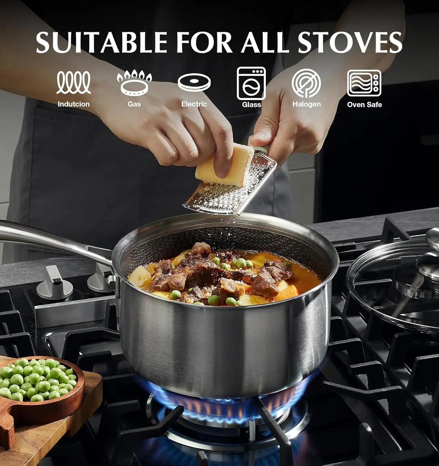 Hybrid Nonstick Stainless Steel Saucepan, 1+2+3 Quart Tri-Ply Stainless Steel Sauce Pan, Sauce Pan Set