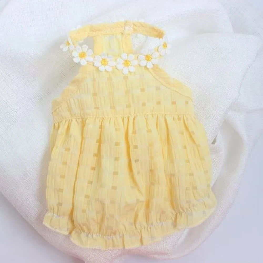 Breathable Cat Skirt Floral Wreath Collar Pretty Cute Small Dog Skirt Thin Small Dog Dress Mini Puppy Princess Dress
