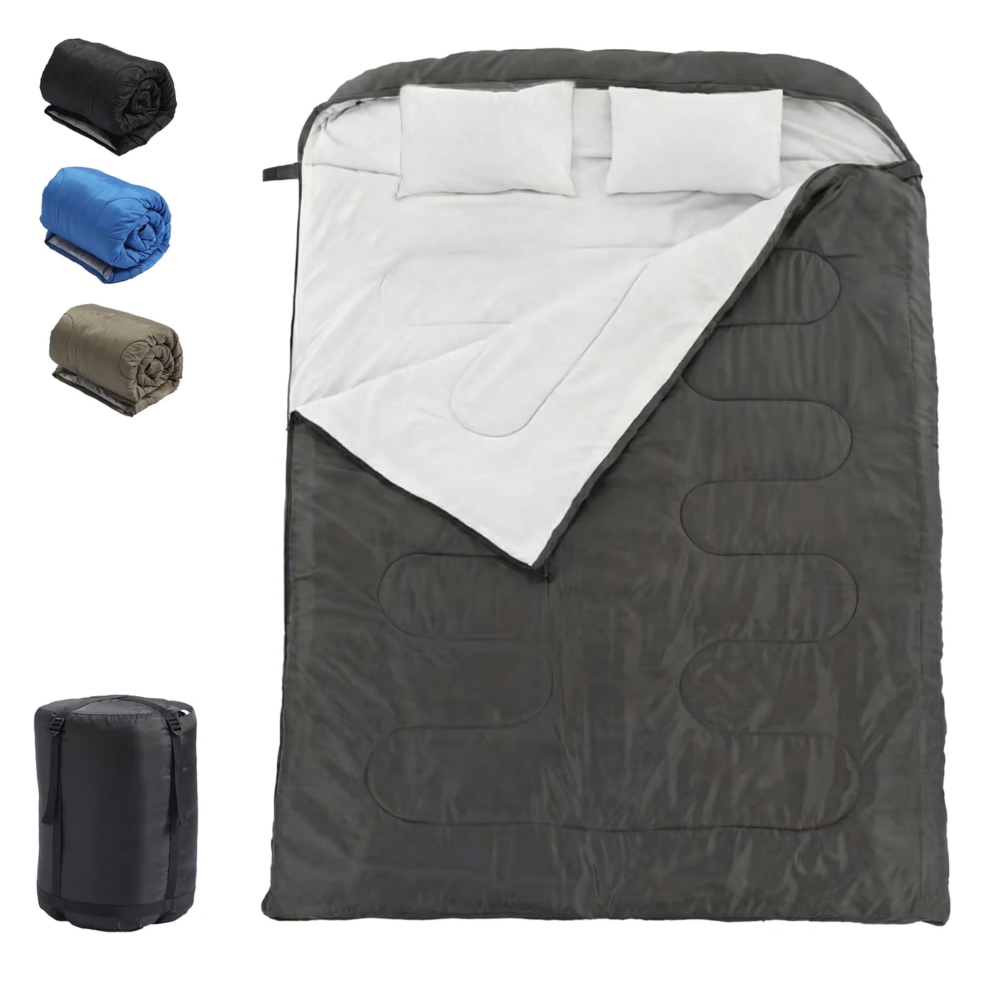 Double Sleeping Bag for Adults with Pillow, Lightweight 3 Season Portable Compact Sleeping Bag for 2 Person Hiking Fishing