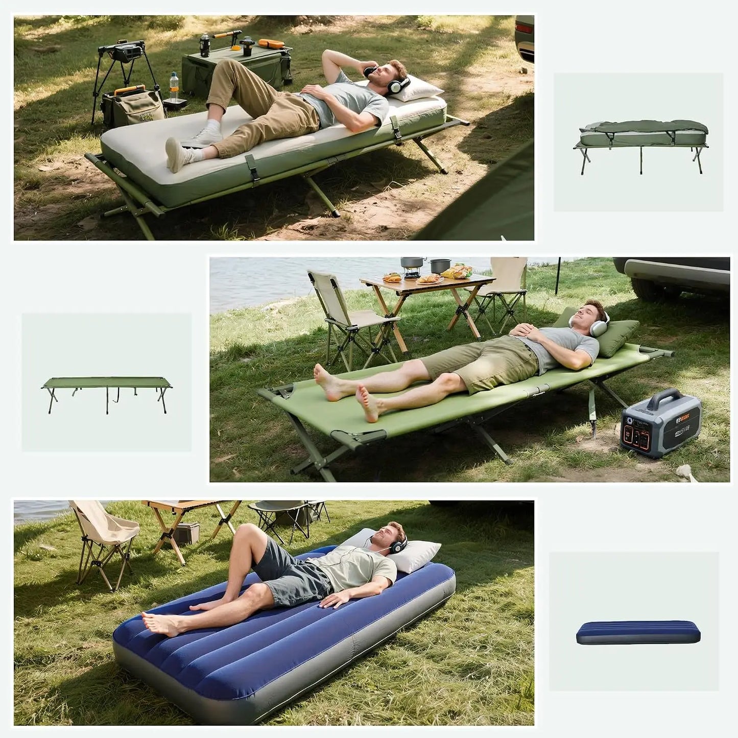 6-in-1 Folding Camping Cot Tent with Air Mattress, Sleeping Bag, Pillow, Bed Cover & Carry Bag for Outdoor Hiking, Backpacking, Picnic