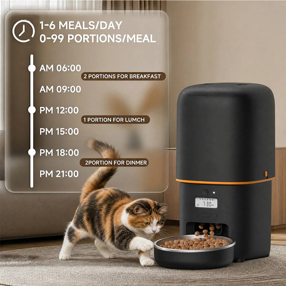 4L Automatic Cat Feeder, Smart Pet Food Dispenser with Key Control, Voice Recorder, Dual Power Supply, Timed Auto Dog Feeder with Stainless Steel Bowl
