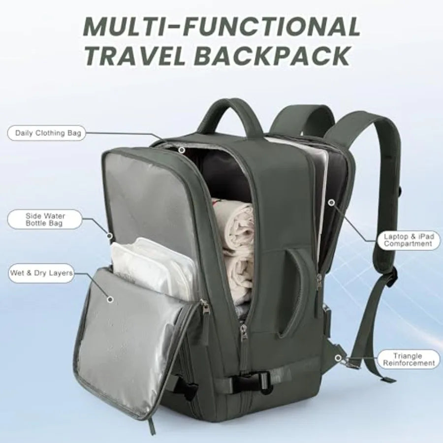 Travel Backpack for Men Women, Carry On Backpack, 16 Inch Laptop Backpack, Waterproof Hiking Backpack, Casual Outdoor Daypack