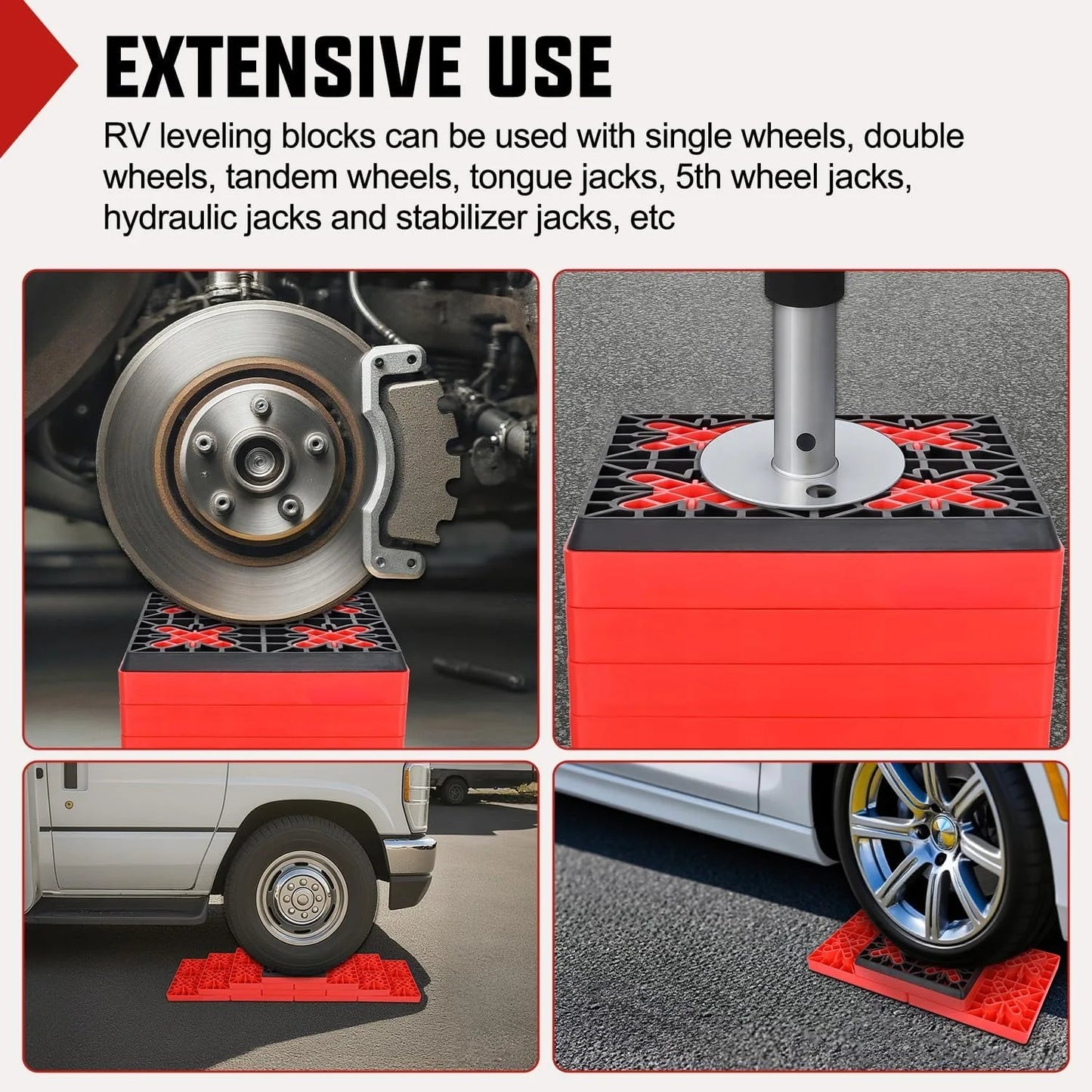 Leveling Blocks 12 Pack Interlocking Design Stabilizer Block Anti-Slip Rubber Covers Customizable Height with Carrying Bag for RV Camper Travel Trailer, Adjustable Camper Stabilizer Blocks for Motorhome Trailer Tire Support