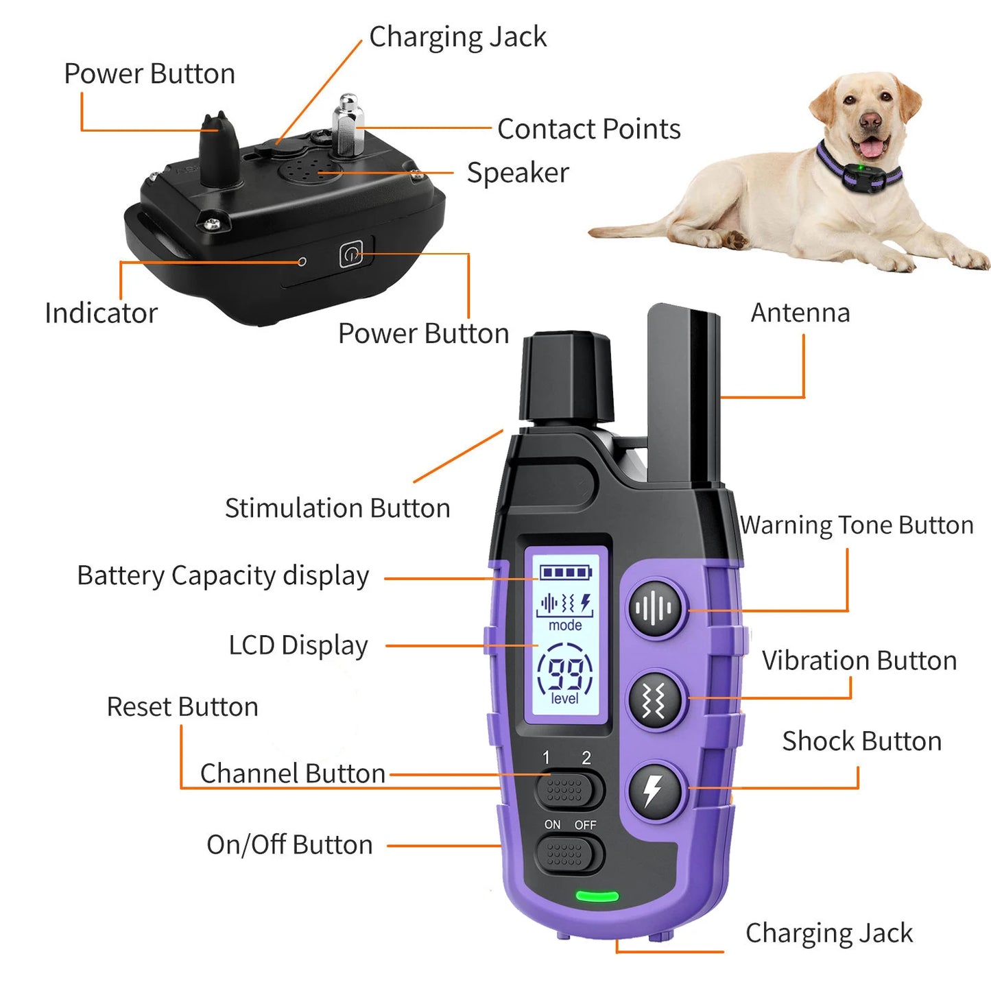 3300 Ft Electric Dog Training Collar Remote Control Waterproof Pet Behavior For 5-120 lbs Puppy With Vibration Shock Beep