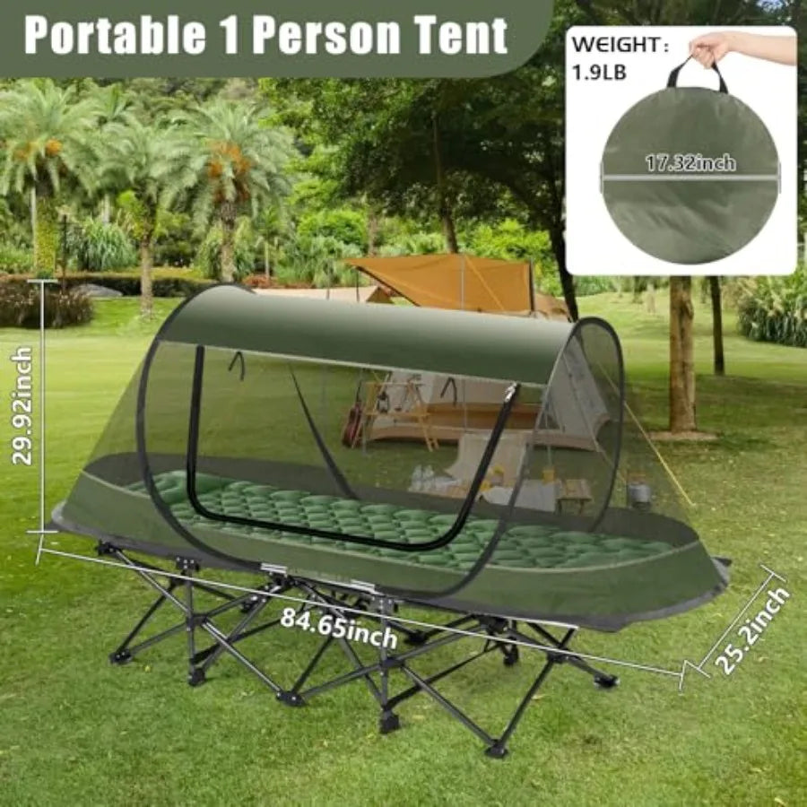 Pop-Up Mosquito Tent for Camping 1 Person Bug Net Cot Tent 3s Automatic Setup Screen Net for Adults and Fits with Camping Cot