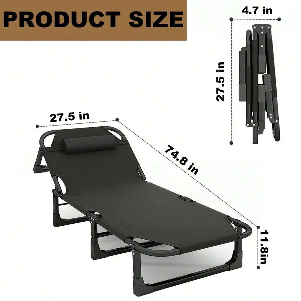 Cot, 4 Positions Adjustable Reclining Folding Camping Cot Sleeping Bed Cots For Adults Outdoor Portable Chaise Lounge Chair W Cushion
