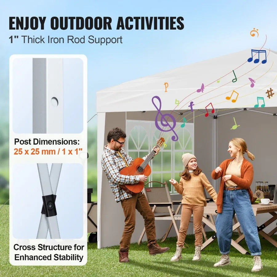 10 x 10 FT Pop Up Canopy Portable Gazebo with 3 Sidewalls and 2 Ventilated Windows Height Adjustable Outdoor Shelter Tent in White